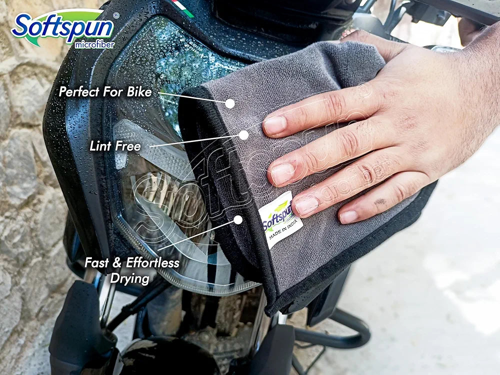 SOFTSPUN Microfiber Super Absorbent Small Wipes, 500 GSM 20X30 Cms 5 Pieces Grey! Silk Banded Edge Towel Set Extra Thick Microfiber Cleaning Cloths Perfect for Bike