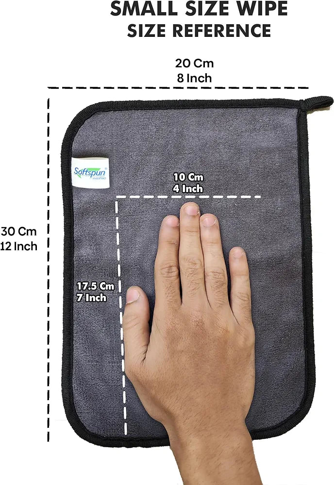 SOFTSPUN Microfiber Super Absorbent Small Wipes, 500 GSM 20X30 Cms 5 Pieces Grey! Silk Banded Edge Towel Set Extra Thick Microfiber Cleaning Cloths Perfect for Bike