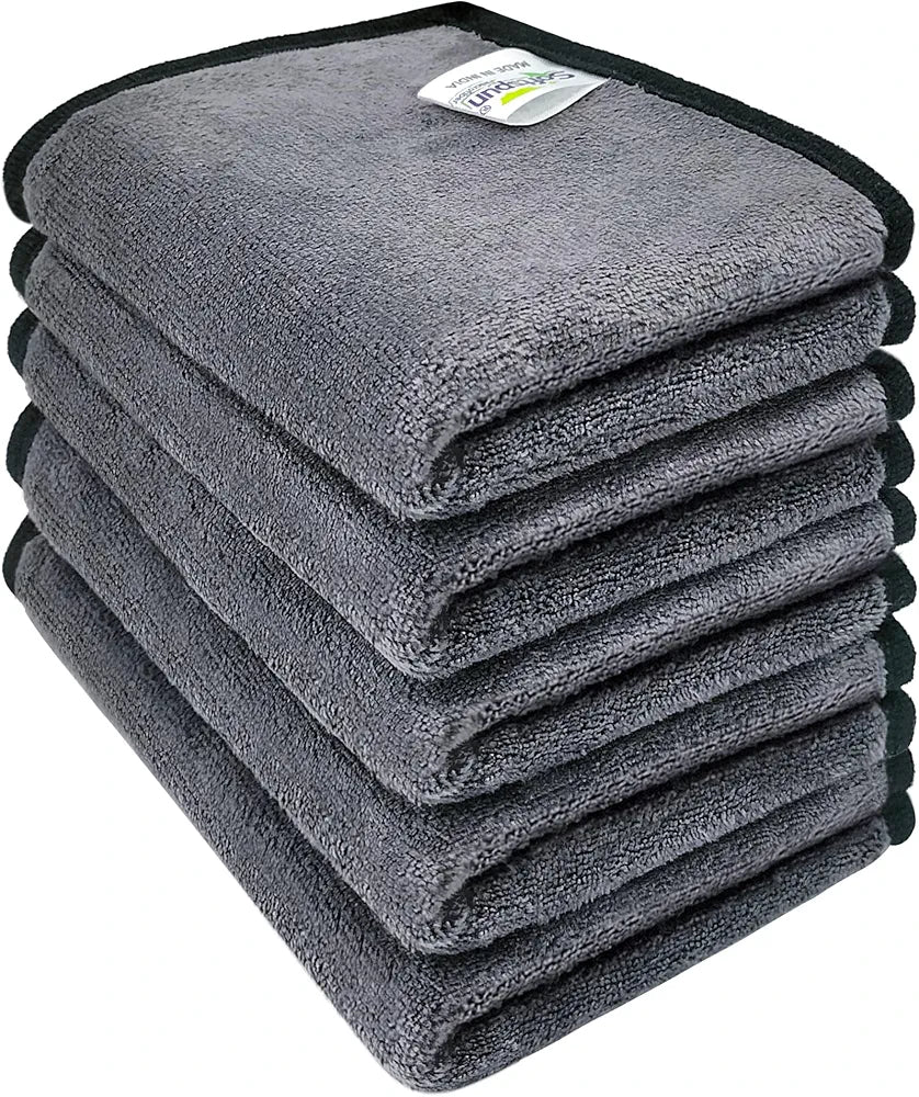 SOFTSPUN Microfiber Super Absorbent Small Wipes, 500 GSM 20X30 Cms 5 Pieces Grey! Silk Banded Edge Towel Set Extra Thick Microfiber Cleaning Cloths Perfect for Bike